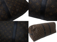 画像をギャラリービューアに読み込む, LOUIS VUITTON ルイヴィトン キーポルバンドリエール55 ボストンバッグ M56714 モノグラムマカサー ブラック 美品 中古 4c070930