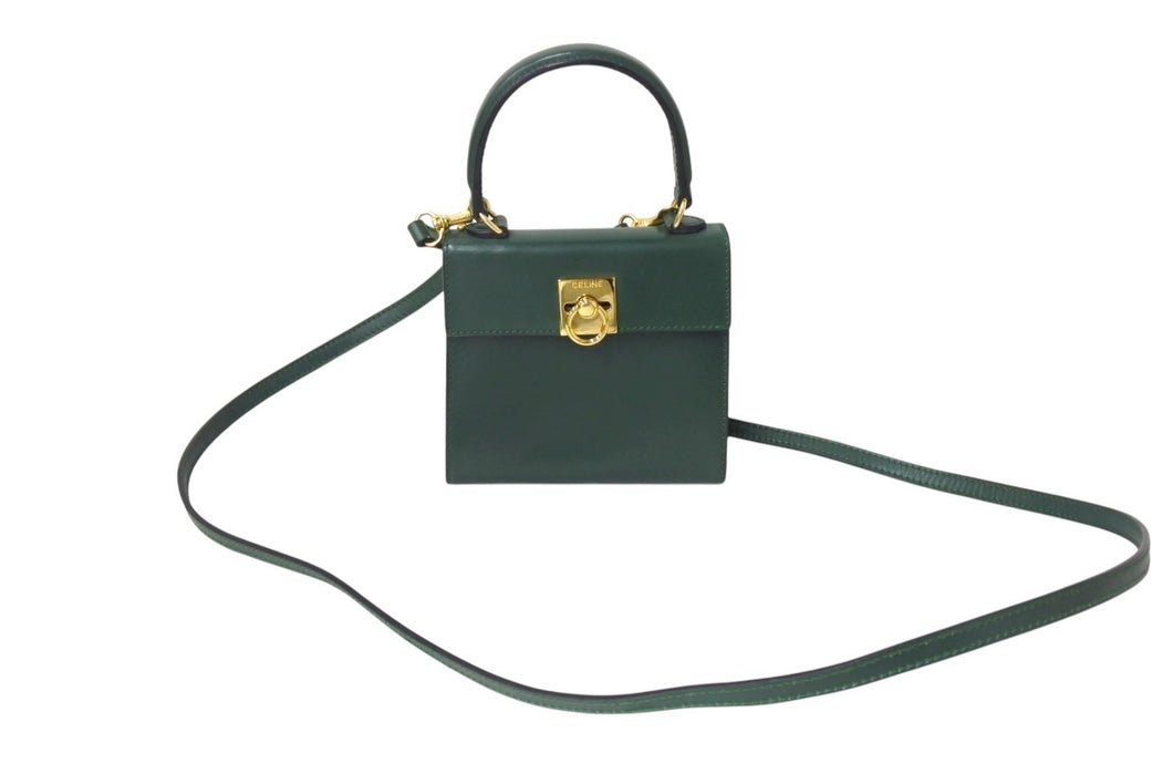 CELINE セリーヌ ハンドバッグ ショルダーバッグ 2WAY JMB12 グリーン レザー ゴールド金具 イタリア製 美品 中古 4c070950