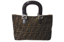 Load image into Gallery viewer, FENDI フェンディ ハンドバッグ 26693 ズッカ柄 総柄 ヴィンテージ ブラウン キャンバス レザー シルバー金具 美品 中古 4c070959