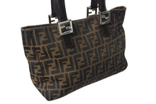 画像をギャラリービューアに読み込む, FENDI フェンディ ハンドバッグ 26693 ズッカ柄 総柄 ヴィンテージ ブラウン キャンバス レザー シルバー金具 美品 中古 4c070959