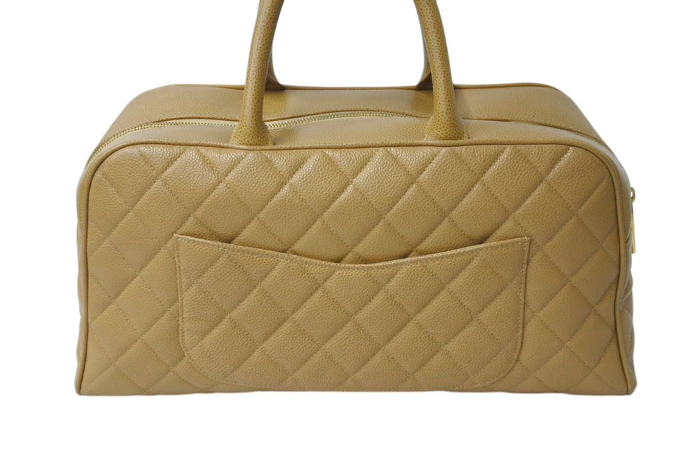 Very Good Condition CHANEL Chanel Matelasse Boston Bag Coco Mark No. 8 Caviar Skin Beige Gold Hardware Used 4c070962