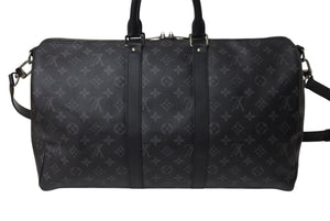 極美品 LOUIS VUITTON ルイヴィトン エクリプス キーポル バンドリエール45 ボストンバッグ M40569 シルバー金具 ブラック 中古 4c070987