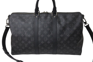 極美品 LOUIS VUITTON ルイヴィトン エクリプス キーポル バンドリエール45 ボストンバッグ M40569 シルバー金具 ブラック 中古 4c070987