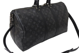 極美品 LOUIS VUITTON ルイヴィトン エクリプス キーポル バンドリエール45 ボストンバッグ M40569 シルバー金具 ブラック 中古 4c070987