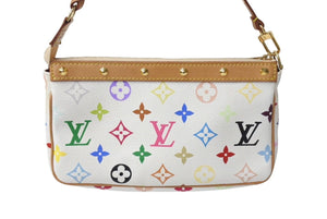 極美品 LOUIS VUITTON ルイヴィトン モノグラム マルチカラー ポシェット アクセソワール アクセサリーポーチ M92649 村上隆 ホワイト 中古 4c070989