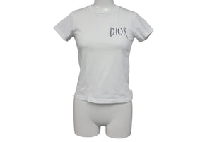 Dior ディオール 半袖Tシャツ ブランドロゴ 9HBK23TEEB ポルトガル製 コットン ホワイト ブラック サイズ8 美品 中古 4c071006