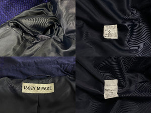 極美品 ISSEY MIYAKE イッセイミヤケ チェスターコート IM33FA509 サイズ3 コットン ポリエステル モヘヤ 毛 ネイビー 中古 4c071010