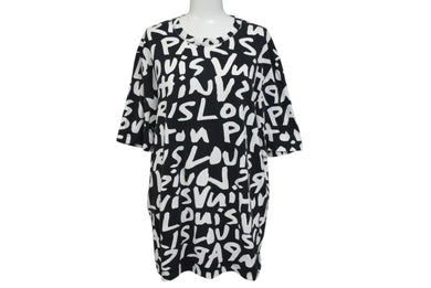 LOUIS VUITTON ルイヴィトン 半袖Ｔシャツ RM091S サイズL モノグラム グラフィティ ブラック ホワイト 美品 中古 4c071018