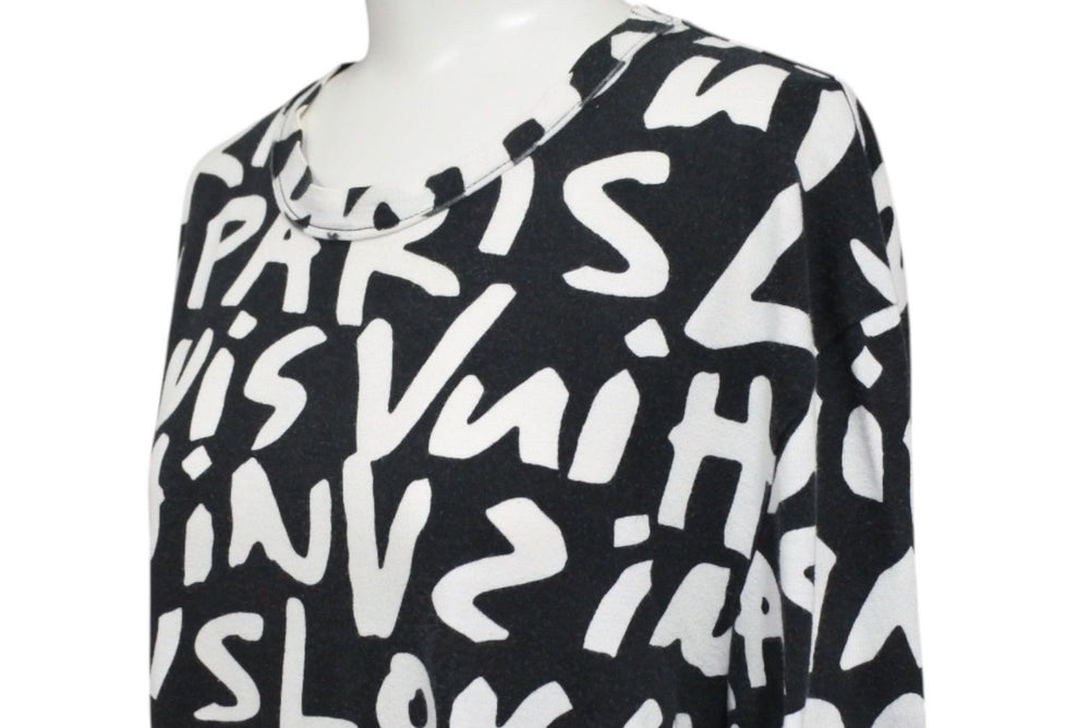 LOUIS VUITTON ルイヴィトン 半袖Ｔシャツ RM091S サイズL モノグラム グラフィティ ブラック ホワイト 美品 中古 4c071018