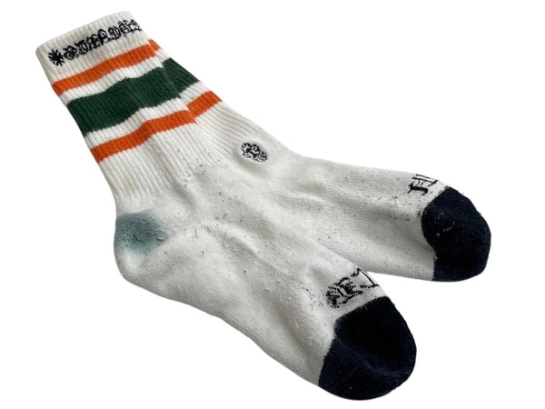 CHROME HEARTS Socks Logo Embroidery Orange Green White Cotton Good Used 4c071022