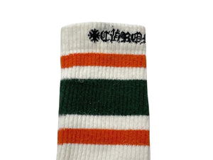 CHROME HEARTS Socks Logo Embroidery Orange Green White Cotton Good Used 4c071022