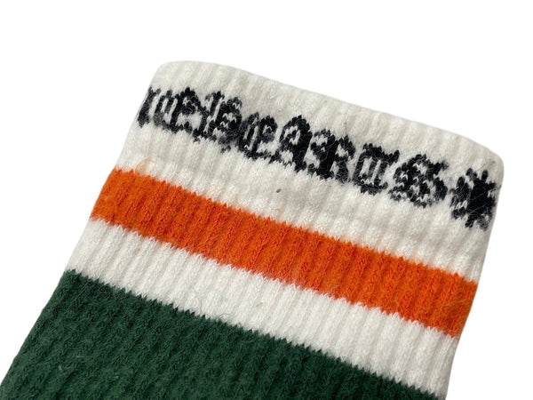 CHROME HEARTS Socks Logo Embroidery Orange Green White Cotton Good Used 4c071022