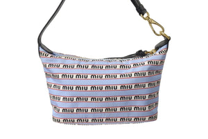 MIUMIU ミュウミュウ MIU SPIRIT ミュウスピリット ハンドバッグ 5NE841 ボーダー ロゴ ゴールド金具 美品 中古 4c071055