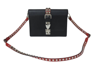 極美品 PRADA プラダ エレクトラ スタッズ ショルダーバッグ 1BD120 ブラック レッド カーフレザー ロゴ 鞄 シルバー金具 中古 4c071057