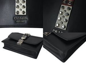 極美品 PRADA プラダ エレクトラ スタッズ ショルダーバッグ 1BD120 ブラック レッド カーフレザー ロゴ 鞄 シルバー金具 中古 4c071057