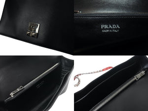 極美品 PRADA プラダ エレクトラ スタッズ ショルダーバッグ 1BD120 ブラック レッド カーフレザー ロゴ 鞄 シルバー金具 中古 4c071057