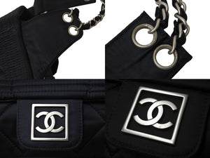 CHANEL シャネル ウエストバッグ 10番台 スポーツライン ココマーク キルティング ブラック ナイロン シルバー 金具 美品 中古 4c071062