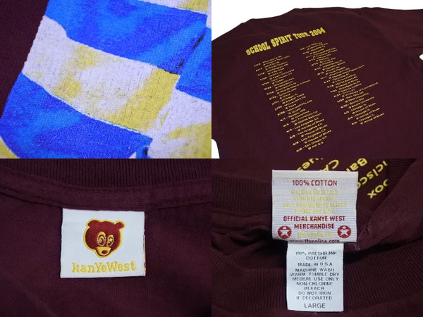 Very Good Condition KANYE WEST Kanye West School Spirit Tour 2004 Short Sleeve T-shirt Vintage Cotton Bordeaux Size L Used 4c071095