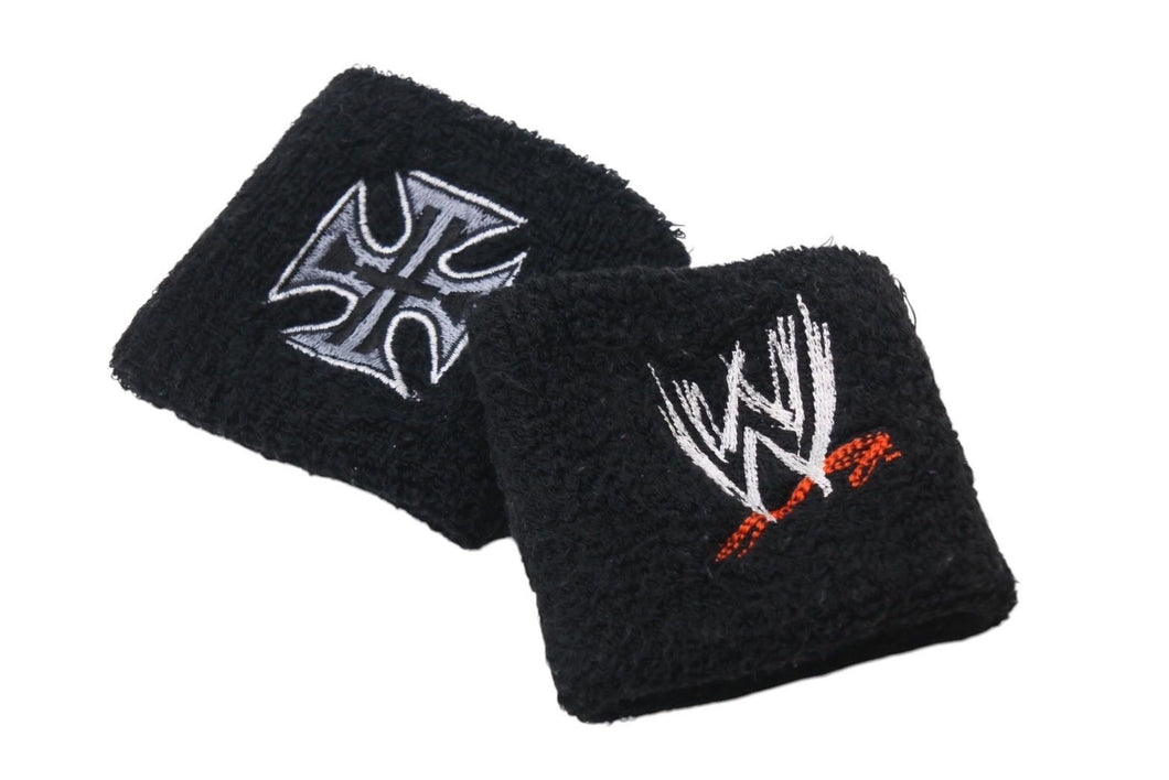 WWE ワールドレスリングエンターテイメント リストバンド 2個セット コットン ブラック ホワイト レッド グレー 美品 中古 4c071165