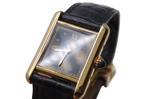 Cartier カルティエ Must Tank SM Black 4Points Roman マストタンクSM 腕時計 5057001 スイス ブラック ゴールド 美品 中古 4c071170