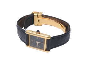 Cartier カルティエ Must Tank SM Black 4Points Roman マストタンクSM 腕時計 5057001 スイス ブラック ゴールド 美品 中古 4c071170