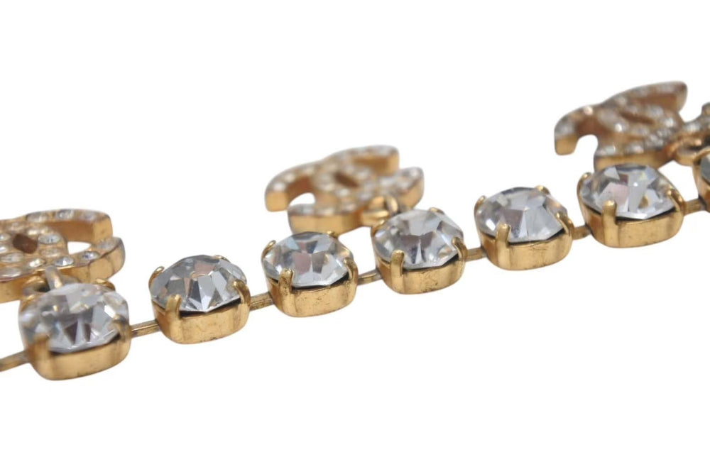 CHANEL Bracelet 96P Engraved Here Mark Charm Metal Rhinestone Gold Color Total Length Approx. 20cm Good Used 4c071171