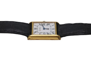 Cartier カルティエ マストタンク 腕時計 SWISS 革ベルト 18K GOLD Electroplated ブラック ゴールド金具 美品 中古 4c071201