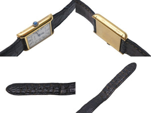 Cartier カルティエ マストタンク 腕時計 SWISS 革ベルト 18K GOLD Electroplated ブラック ゴールド金具 美品 中古 4c071201