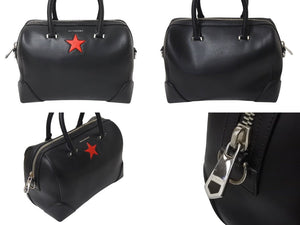 GIVENCHY ジバンシー ルクレツィア レザーボウリングバッグ ハンドバッグ スターモチーフ ブラック レザー 美品 中古 4c071206