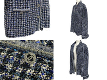 画像をギャラリービューアに読み込む, 極美品 メンズ CHANEL シャネル P63186v48661 ブルー 5B 襟付きツイードジャケット サイズ50 中古 4c071214