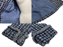 画像をギャラリービューアに読み込む, 極美品 メンズ CHANEL シャネル P63186v48661 ブルー 5B 襟付きツイードジャケット サイズ50 中古 4c071214