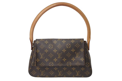 極美品 LOUIS VUITTON ルイヴィトン モノグラム ミニルーピング ショルダーバッグ M51147 PVC レザー ブラウン 中古 4c071237