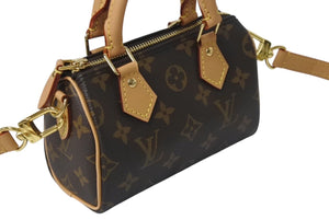 極美品 LOUIS VUITTON ルイヴィトン ナノスピーディ 2WAYショルダーバッグ M81085 モノグラムキャンバス ブラウン 中古 4c071381