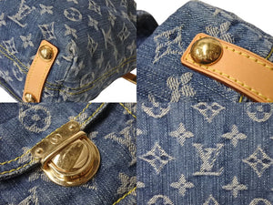 極美品 LOUIS VUITTON ルイヴィトン バギーPM ショルダーバッグ M95049 モノグラムデニム ヌメ革 ブルー ゴールド 中古 4c071384