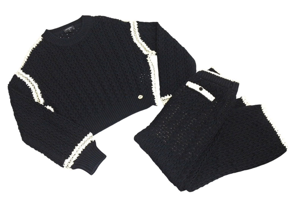 CHANEL シャネル セットアップ P72105K10363 セーター パンツ サイズ34 ココマーク 編み込み ブラック 美品 中古 4c071387