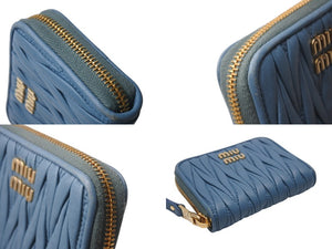 MIU MIU ミュウミュウ leather zip around wallet レザー ジップアラウンド キルティング 財布 ブルー 美品 中古 4c071406