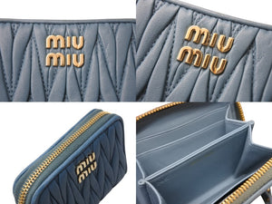 MIU MIU ミュウミュウ leather zip around wallet レザー ジップアラウンド キルティング 財布 ブルー 美品 中古 4c071406