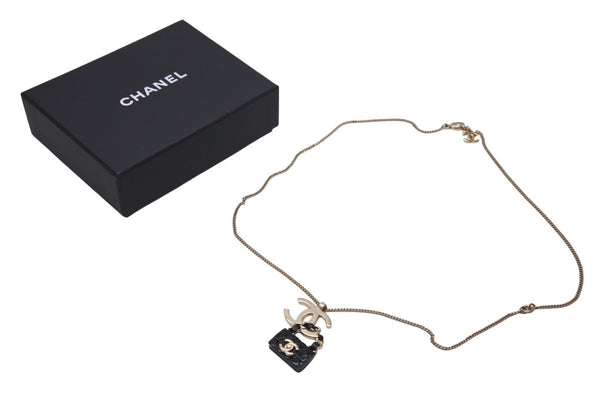 CHANEL Necklace B23C engraved Approx. 16.8g Total length approx. 60cm Coco Mark Matelasse Gold Black Metal Leather Resin Good Condition Used 4c071424