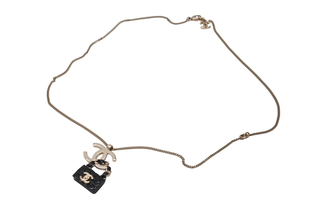 CHANEL Necklace B23C engraved Approx. 16.8g Total length approx. 60cm Coco Mark Matelasse Gold Black Metal Leather Resin Good Condition Used 4c071424