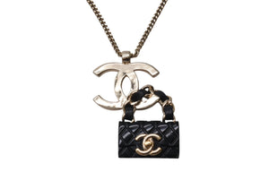 CHANEL Necklace B23C engraved Approx. 16.8g Total length approx. 60cm Coco Mark Matelasse Gold Black Metal Leather Resin Good Condition Used 4c071424