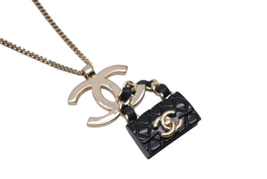 CHANEL Necklace B23C engraved Approx. 16.8g Total length approx. 60cm Coco Mark Matelasse Gold Black Metal Leather Resin Good Condition Used 4c071424