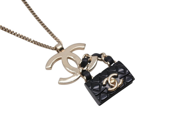 CHANEL Necklace B23C engraved Approx. 16.8g Total length approx. 60cm Coco Mark Matelasse Gold Black Metal Leather Resin Good Condition Used 4c071424