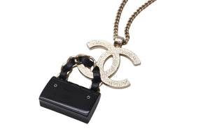 CHANEL Necklace B23C engraved Approx. 16.8g Total length approx. 60cm Coco Mark Matelasse Gold Black Metal Leather Resin Good Condition Used 4c071424