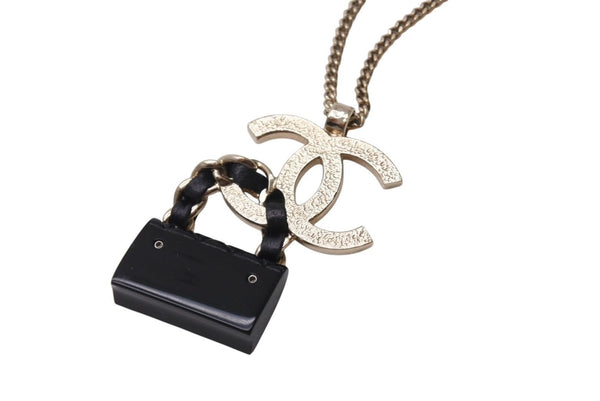 CHANEL Necklace B23C engraved Approx. 16.8g Total length approx. 60cm Coco Mark Matelasse Gold Black Metal Leather Resin Good Condition Used 4c071424