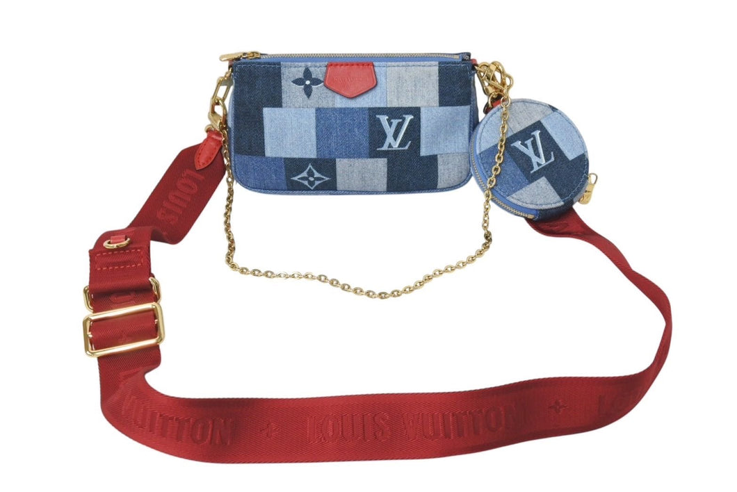 極美品 LOUIS VUITTON ルイヴィトン ミュルティポシェット アクセソワール アクセサリーポーチ M44990 デニム モノグラム 中古 4c071432