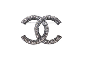 極美品 CHANEL シャネル DOUBLE C BROCHE ダブル C ブローチ レディース シルバー 金属 中古 4c071444