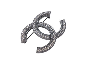 極美品 CHANEL シャネル DOUBLE C BROCHE ダブル C ブローチ レディース シルバー 金属 中古 4c071444