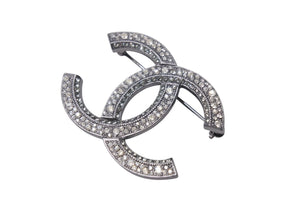 極美品 CHANEL シャネル DOUBLE C BROCHE ダブル C ブローチ レディース シルバー 金属 中古 4c071444