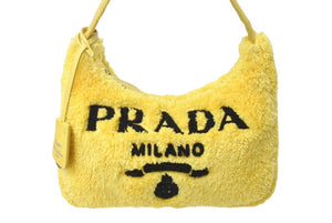 PRADA プラダ ホーボー ハンドバッグ 1NE515 トライアングルロゴ イエロー ブラック テリークロス シルバー金具 美品 中古 4c071461