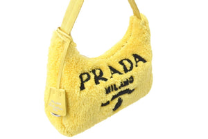 PRADA プラダ ホーボー ハンドバッグ 1NE515 トライアングルロゴ イエロー ブラック テリークロス シルバー金具 美品 中古 4c071461